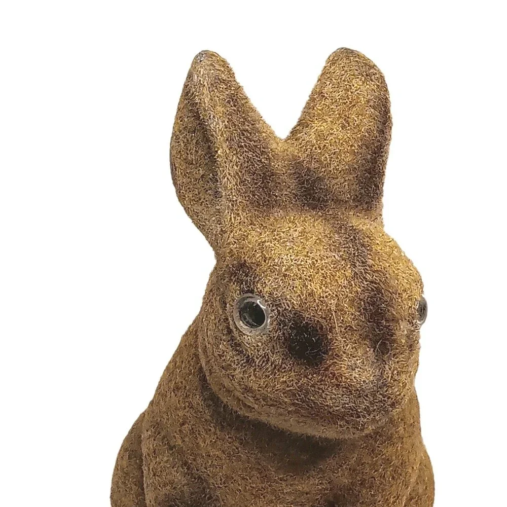 Vintage Flocked Brown Bunny Rabbit Coin Piggy Bank W/ Stopper Fuzzy Easter 6.5